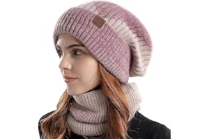 WANYI Winter Hat and Scarf Set for Women 2 Pcs Windproof Warm Ladies Beanie Hats Knitted Winter Hat with Neck Warmer for Outdoor Skiing Skating