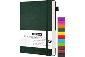 AEYAKA Carnet de Note Ligné A5 Journal Ligné A5 Couverture Rigide et Fermeture élastique Porte-stylo Étui en Cuir PU Papier épais 80 g/m², 15 x 21 cm (Ligné, Vert foncé)
