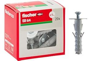Fischer 20 chevilles SB 9 avec vis tête fraisée M4, universelles pour la fixation sur mur et béton