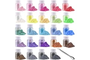 Tahbarshi Mica Pulver 24 Farben x 10 g, Natürliches Pigmentpulver für Epoxidharz, Kerzenherstellung, Seifenherstellung, Badebombe, Make-up, Nagelkunst, Malerei, Wachsschmelzen, Schleim