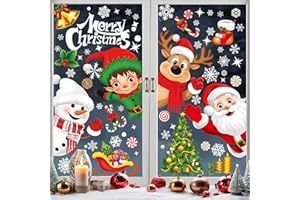 KANGTAIXIN 268 Autocollants Fenêtre Décoration de Noël, Stickers avec Motif Père Noël, Flocons de Neige, Décor pour Fenêtre en PVC Réutilisable pour Chambre D'enfant, Vitrine, Vitre Porte