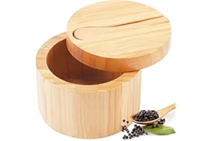 XFLYP Salt Box, Swivel Lid Container with Magnetic Swivel Lid and Small Wooden Spoon for Kitchen Seasonings, Spices, Herbs
