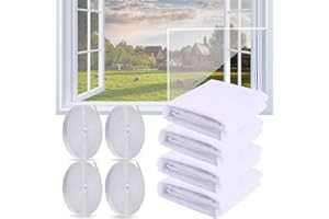SFSSHUI 4 Piezas Mosquiteras De Ventana,130 x 150 Cm Mosquitera Para Ventana Con 4 Rollos De Cinta Autoadhesiva,Malla Mosquitera Para Ventanas,Que Mantiene a Los Insectos,Mosquitos Fuera. (Blanco)