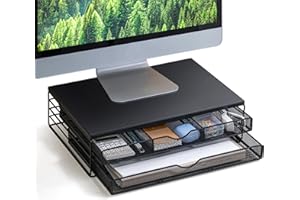 ARCOBIS Monitorständer mit 2 Schublade, Laptopständer Schreibtisch-Organizer mit Ausziehbarer Schublade für Computer PC Drucker iMac, maximale Tragfähigkeit 18 kg (Schwarz)