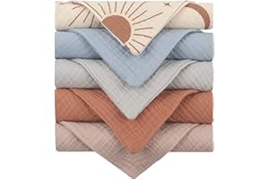 Aloonii 5 Pack Luxury Muslin Squares | Cute Small Baby Burp Cloths (Blue)