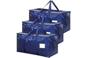 SUNNOW 3 Pack 90L Large Moving Bags, Waterproof Clothes Storage Bags Large Storage Bag with Zips for Clothes Moving Travelling Camping Garden Tools Moving Totes Christmas Storage Containers（Blue）