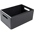 Creative Deco Black Large Wooden Crate with Handles | 30 x 20 x 13 cm (+/-1 cm) | Storage Box Natural Wood | Open Decorative Gift Box Wooden Crates for Kitchen Home Storage Documents