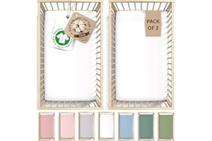 Bunnyjik Spannbettlaken 70x140 Baby – 2er Set GOTS Zertifiziert Bio-Baumwolle– Luftig & Kühlend – 190GSM Bio-Baumwolle - Bettlaken Kinderbett 70x140 Babybett Spannbettlaken – Interlock aus gekämmter