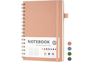 OSDUE Cahier à Spirale A5 avec Intercalaires, Rose 200 Pages Cahier Ligné Détachables Lignées Couverture Rigide en PU pourTravail Bureau et École Bureau et Cadeaux, 22 * 16 * 2cm