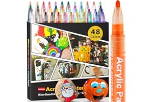 Droaful Pennarelli acrilici, Pennarello acrilico 48 colori impermeabili, per pittura su roccia, graffiti, pietra, ceramica, vetro, legno, tessuto, tela, porcellana, metallo, zucche, a base d'acqua