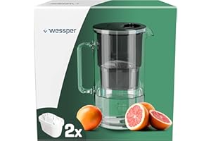 Wessper Filtr do wody, dzbanek szklany, 2,5 l, zestaw dzbanków na wodę i 2 wkłady filtrujące, kompatybilny z Brita Maxtra, karafka do wody pitnej z zapasowym filtrem, czarny