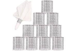 MARGUERASW 100pcs Anneaux de Serviette de Table en Strass -Ronds de Serviettes Strass Argent pour décoration de Table, Mariage, dîner, fête