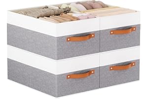 YheenLf 4 Stück Faltbare aufbewahrungsbox, Stoffboxen Aufbewahrung mit Griffen, Schrank Organizer, Aufbewahrungskorb für Kleidung, 33×23×14cm, Weiß und Grau