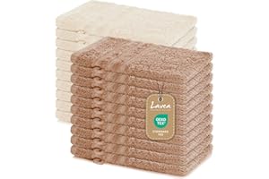 Lavea Elena Lot de 20 Gants de Toilette 15 x 21 cm en 100% Coton - Absorbants et Doux, Série Éponge Elena, Lavables et Résistants - Cappuccino et Crème