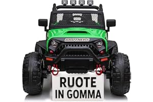 Auto Macchina Elettrica Per Bambini 2 Posti 24V Fuoristrada Big Adventure Telecomandata Sedile In Pelle Porte Apribili Doppio Motore Elettrico Carico 35 Kg RUOTE IN GOMMA TOYSCAR Verde
