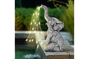 ‎GIGALUMI GIGALUMI Elefanten Statue Gartendeko, Bewässerung Elefant Figur Solarbetriebene LED Lichter, Geschenk für Mama/Eltern, Geburtstagsgeschenke für Frauen, Elefanten Dekoration für Terrasse(Immer Hell)