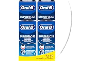 ‎ORAL-B Oral B Superfloss Zahnseide, Entfernt Plaque & Zahnstein, Verstärktes Ende oder Flauschige Mitte für enge und weite Räume, Zur Reinigung von Zahnspangen und Apparaturen,4x50 vorgeschnittene Fäden,Blau
