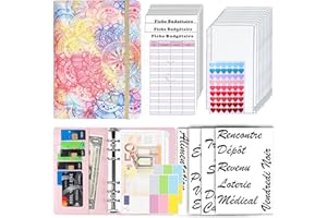 COKOAiAi Classeur Budget Enveloppe Set, Classeur Budget Francais, Classeur A6 en Cuir 10 PVC Enveloppe Budget, 12 Feuilles Budget et 24 Autocollants de Mots Français, enveloppe à budget