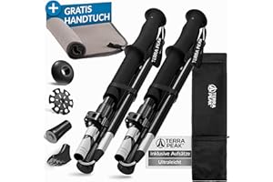 ‎TERRA PEAK Terra Peak® Premium Wanderstöcke faltbar, ausziehbar & Ultra-leicht - GRATIS Mikrofaser-Handtuch - Damen & Herren Trekkingstöcke & Nordic Walking Stöcke klappbar - Wanderstock mit Gummipuffer