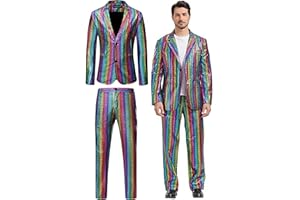 iksya Herren 2 Teilige Disco Blazer - 70er 80er Glänzende Jacke und Hose Metallic Paillettenanzüge Discokugel Party Karneval Kustüm Hochzeit Glänzender Anzug