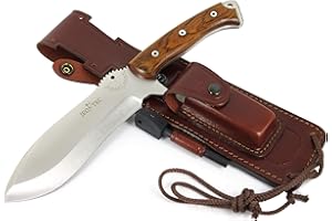 JEO-TEC Nº55: Couteau de Lame Fixe pour Camping Outdoor Survie Bushcraft Chasse Multifonctionnel, Lame 17.5 cm INOX MOVA-58, Fodero in Pelle, Fabriqué en Espagne