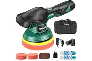Avhrit Pulidora sin Cable para Coche, 6 Pulgadas Pulidor Inalámbrico 5000RPM Orbital 8mm con 2 Baterías 12V/ 2,0Ah y 6 Velocidades Variables Manual en Castellano para Encerado y Pulidor de Coche