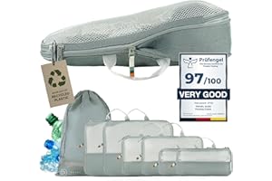 TRAVEL DUDE Organisateurs de voyage | Bagage Sac Compression | à partir de bouteilles en plastique recyclé | Packing Cubes | Rangement valise | Pochettes de voyage pour sac-à-dos| 4 pièces, Bleu acier