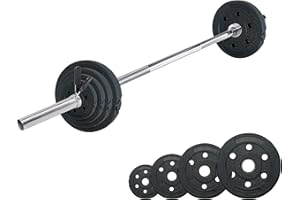 wuuhoo® set bilanciere e piastre pesi Marcel, 26kg-60kg, bilanciere 30mm, bilanciere cromato in acciaio, 200cm/180 cm/160 cm/150 cm/120 cm