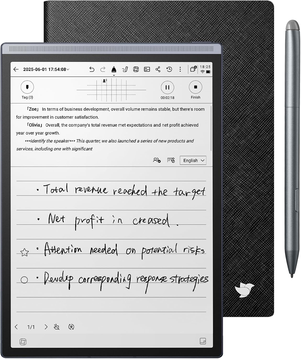 iFLYTEK AINOTE Air 2, 8.2" AI Smart E Ink Tablet with Folio Case & Stylus, Powered Multi-Language Transcription, Adjustable Light Paper Note-Taking Tablet Digital Notebook for Meetings Study
