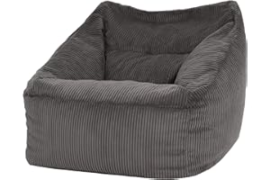 icon Morgan Cord Bean Bag Chair, Charcoal Grey, Large Adult Bean Bag with Filling Included, Comfy Chair, Armchair, Living Room Furniture, Bedroom Furniture