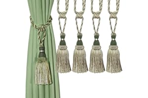 BEL AVENIR - Alzapaños decorativos para cortinas, hechos a mano, elegantes lazos de cuerda, borlas para cortinas (verde, 4)