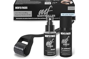 ‎MEN'S FACES MF Bart Roller Set inkl. Dermaroller mit ECHTEN Nadeln für Männer - Beard Growth Booster Serum für mehr Bartwuchs & schnelleres Wachstum der Haare - Bartpflege Kit mit Bartroller für Herren Men's Faces