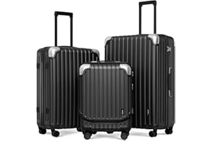 LEVEL8 Set di 3 Valigie Bagaglio a Mano Valigia Trolley Rigido Ultra Leggero in ABS+PC Valigie da Viaggio con Chiusura TSA e 4 Ruote Doppie Girevoli(Nero, 20"/24"/28" Set)
