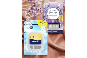 Febreze 3Volution Air Freshener Starter Kit - 1 x PLUG IN DEVICE and 1 x REFILL Bundle, Odour Eliminator for Home & Office - LAVENDER Scent 20ml
