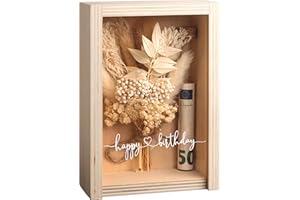 BUY BY BROTHERS Geldgeschenk Geburtstag, Happy Birthday, Geldgeschenke Geburtstag, Holzbox + Trockenblumen + Reagenzglas, Geldgeschenke für Frauen, Geburtstagsgeschenk