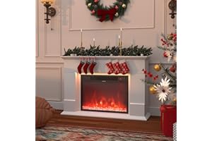 GRAVFORCE Fireplace Modern Electric Fireplace and Surround 23 inch Heating Insert LED Light Strip Fireplaces with Timer and 12 Flame Colors and Remote Control White