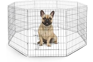 FurDreams Welpenauslauf - 76,2 cm,8 Paneel, Metall Freigehege, sicherer Laufstall für Hunde, Welpen, Katzen, Kaninchen, Hamster und andere Tiere, faltbares & tragbares Welpengitter für drinnen/draußen