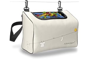 FifthStart Multipurpose Peg Bag with Shoulder Strap and Waist Belt - Heavy-Duty Quick-Dry Bag with Washing Line Clips - 300-Peg Capacity (Open Mesh Base, Beige)