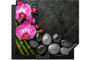 KitchenYeah© Coperchio Piano Cottura 59x52 cm Cucina Copri Fornelli Tappetino Induzione Antiscivolo Piastra Protezione Fiore - Cemento - Rosa