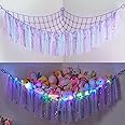 MHJY Toy Hammock Stuffed Animals Storage Net Soft Cuddly Toys Large Corner Hanging Net With LED Light Hand Woven Plush Macrame Organizer with Tassel for Kids Bedroom Nursery