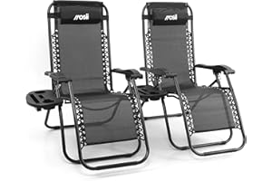Mosii Sun Loungers For Garden Chairs Set of 2, Heavy Duty Zero Gravity Chairs With Cup Holders & Headrest Pillow, Folding Garden Recliner Chairs Sunloungers For Deck Chair, Patio, Beach Lounger
