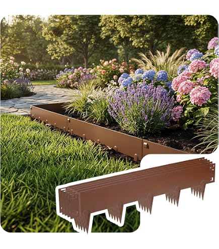 Vehipa Bordo per prato da giardino, in acciaio corten, 10 m x 20 cm, con griglia per
