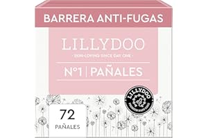 Pañales LILLYDOO delicados con la piel - talla 1 (2-5 kg), caja de medio mes (72 unidades), protección contra fugas, suaves, sin perfumes ni lociones y dermatológicamente probados