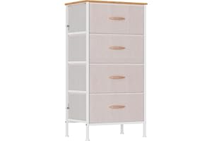 GoaHi Chest of Drawers with 4 Drawer, Fabric Dresser with Wood Top,4 Dresser of Drawer, Large Storage Organizer Unit with 4 Drawers for Bedroom, Kids Room, Living Room, Beige