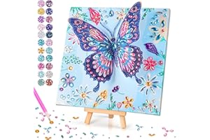 OUXAYAPL Diamond Painting kinder, Diamond Painting Schmetterling Bastelset Kinder Geschenke für Mädchen 8 9 10 11 Jahre, Basteln Mädchen Diamant Painting Schmetterlings mit Holzrahmen Kreative Spielzeug (Blau)