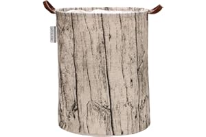 Sea Team Panier à Linge Panier à Linge en Tissu Toile Corbeille de Rangement Pliable avec poignées en Cuir PU et Fermeture à Cordon, 19,7 x 15,7 Pouces, intérieur étanche