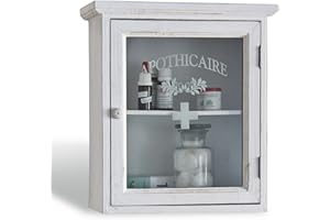 Loberon Arzneischränkchen Camron, mit Französischem Flair, Vintage-Finish, Authentisches Antik-Design, Medizinschrank, Hausapotheke, Tannenholz, Glas, antikweiß