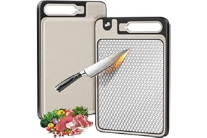 PKBD Chopping Boards for Kitchens,Double Sided 304 Food-Grade Stainless Steel Chopping Board and Wheat Straw Chopping Boards,Cutting Board for Meat &Vegetables,Non Toxic Hygienic Safe,Easy to Clean