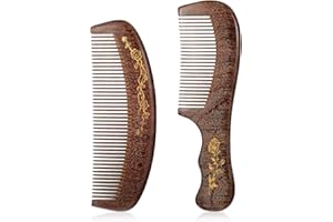 HJZHII 2 Pcs Wooden Hair Comb, Sandalwood Fine Tooth Comb Natural Wood Detangling Combs For Teasing Strands Post Styling Long Short Thick Thin Wavy Curly Hair Women Girls Head Hairs Accessory