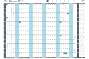 Sasco 2024 Value Yearly Wall Planner Set, Board Mounted Whiteboard Style Dry Erase Calendar, Large Wall Planner, Wall Chart & Office Notice Board, Blue, 915 x 610mm